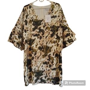 Belongsci NWT Bell Sleeve 2X Shift Dress Animal Print